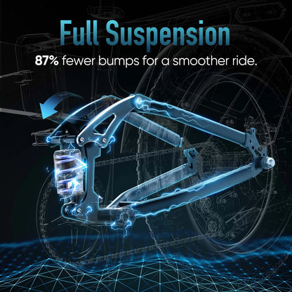 URLIFE Electric Bicycle T5 1500W Brushless Motor 48V13AH Battery Snow E-Bike 20.4.0-Inch Fat Tire Full Suspension  Electric Bike Torange