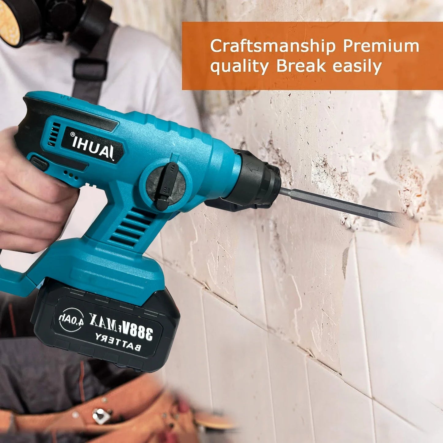 JAUHI 1000W Cordless 3600rpm Electric Rotary Hammer Rechargeable 8600ipm Electric Hammer Drill For Makita 18V Battery