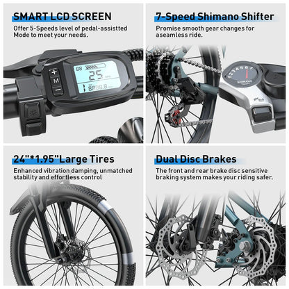 Aairsk GT300 Adult E-bike 250W Motor 36V 10Ah Battery Electric Bike 26 Inch Fat Tire E-Mountain bike Off-road Electric bicycle Torange
