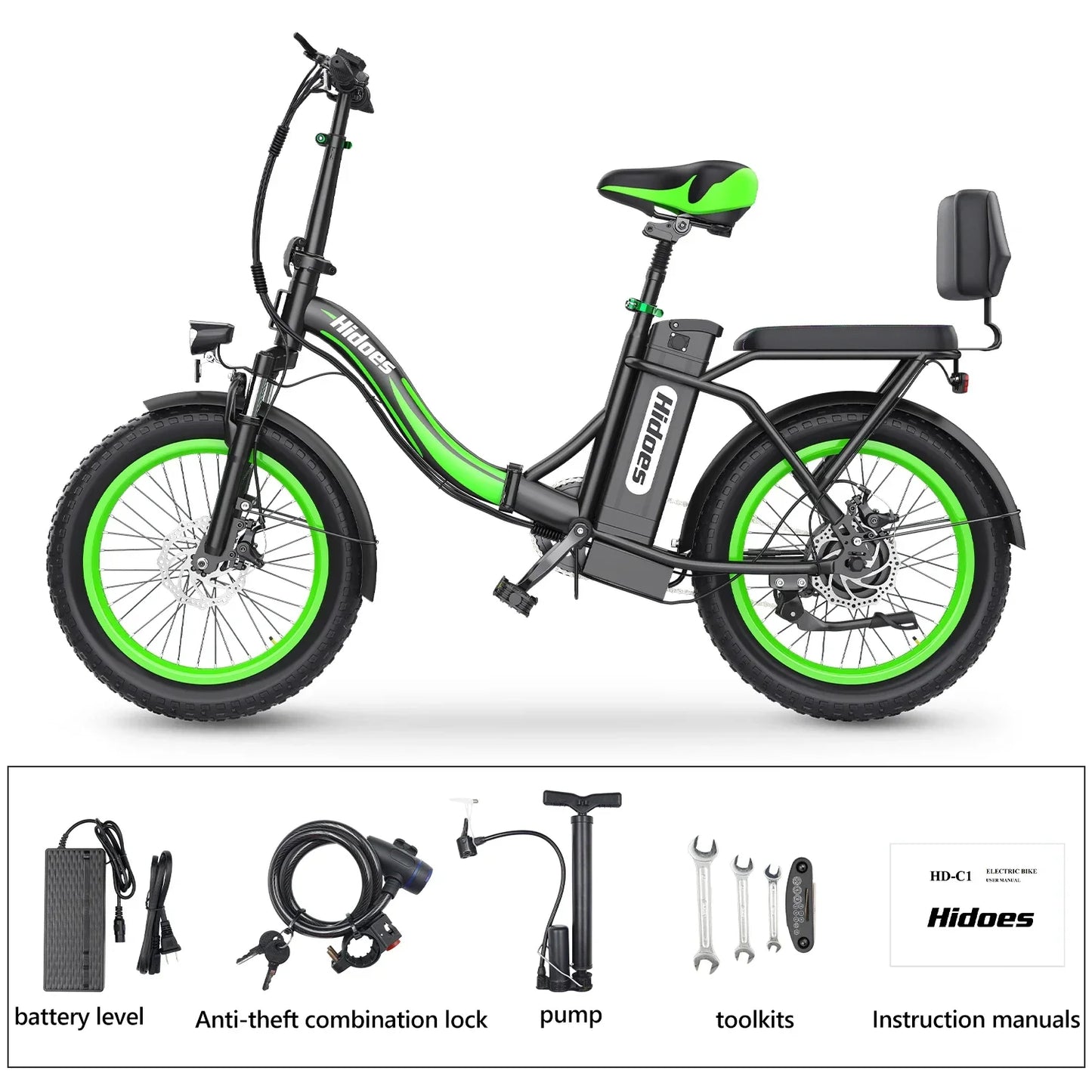 Hidoes C1 Electric Bike 750W Motor 48V13AH Lithium Battery All terrain Aldult E-bike 20-inch Tire City Folding Electric Bicycle