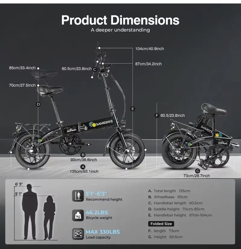 E-Bike SAMEBIKE YINYU14-T 350W Motor 36V7.8AH Lithium Battery City Commuting Electric Bicycle Adult 14 Inch Tire Electric Bi Torange