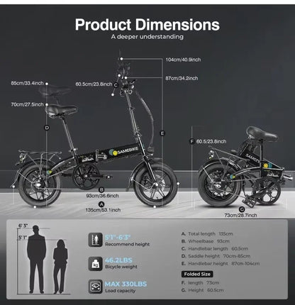 E-Bike SAMEBIKE YINYU14-T 350W Motor 36V7.8AH Lithium Battery City Commuting Electric Bicycle Adult 14 Inch Tire Electric Bi Torange