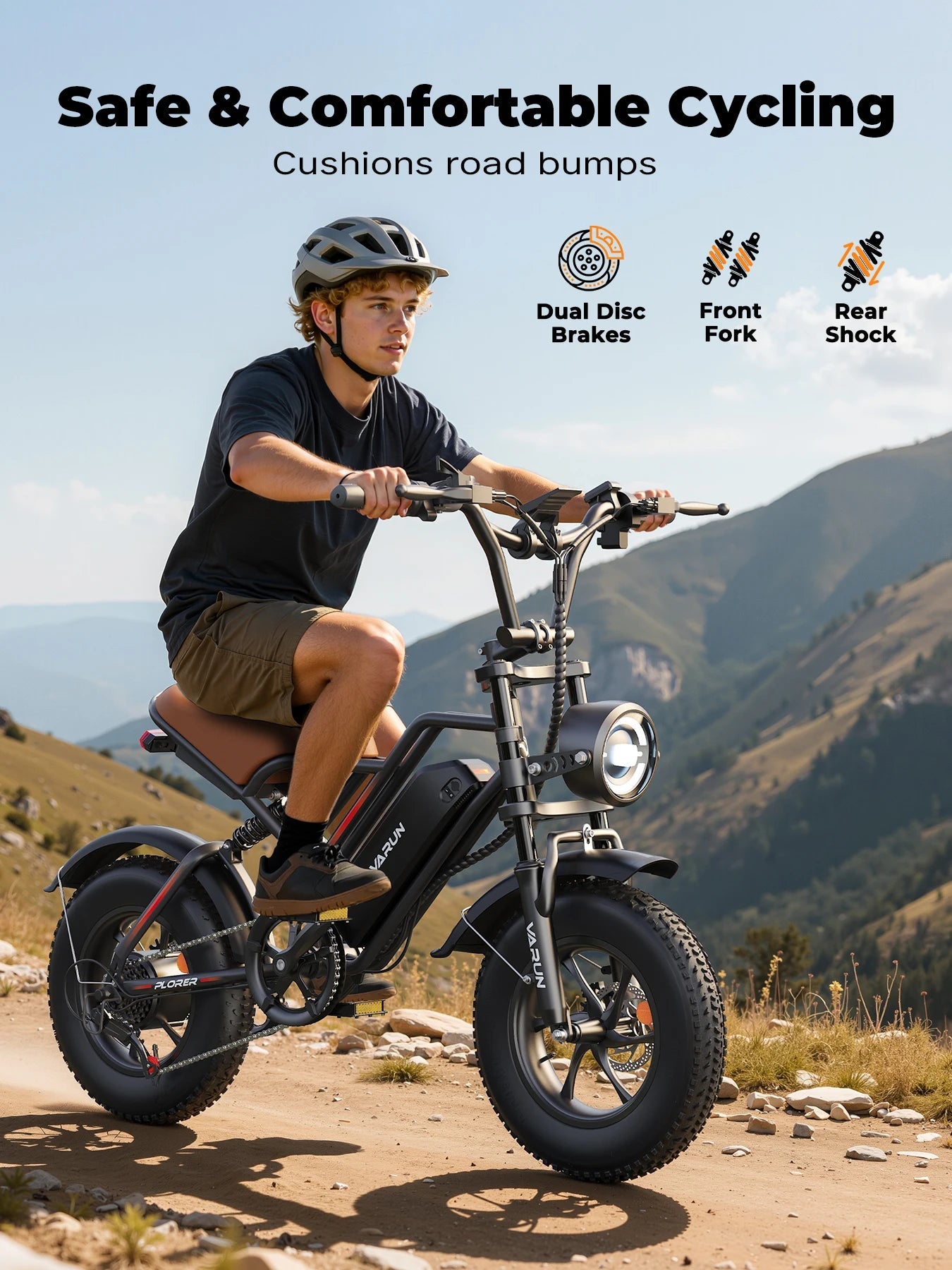 VARUN Plorer Adult E-bike 250W Motor 48V 13AH Battery Electric Bike 16 Inch Fat Tire E-Mountain Bike Off-Road Electric Bicycle Torange