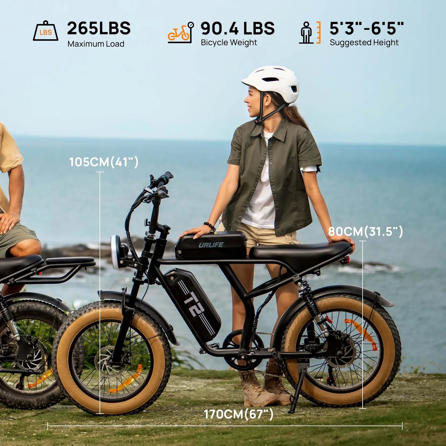 Electric Bike URLIFE T2 500W Motor 48V15.6AH Battery Adult Travel Electric Bicycle 20*4 In All Terrain Off-Road Fat Tire E-bike Torange