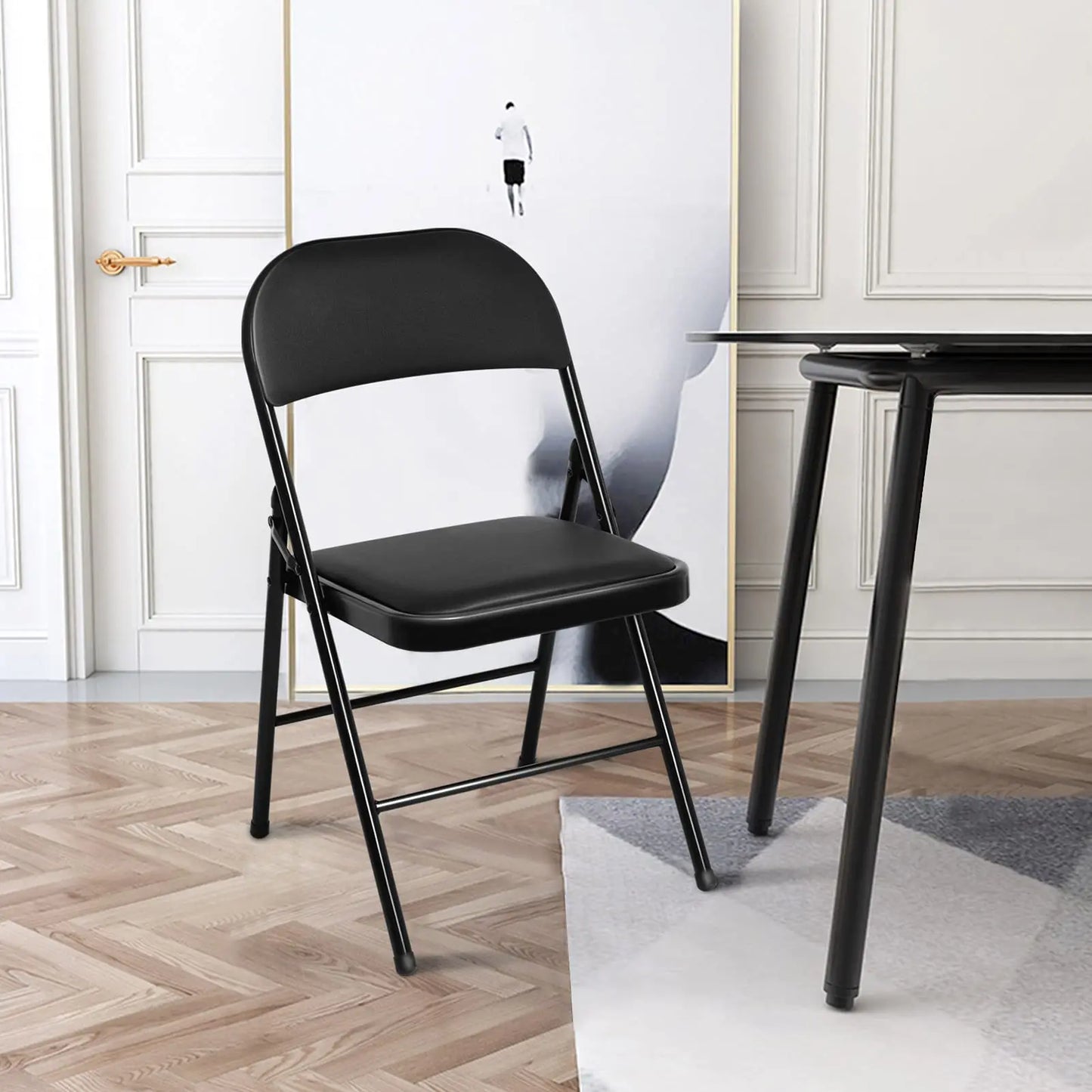 Black Metal Folding Chair Foldable Computer Desk Office Party Back Rest Chairs