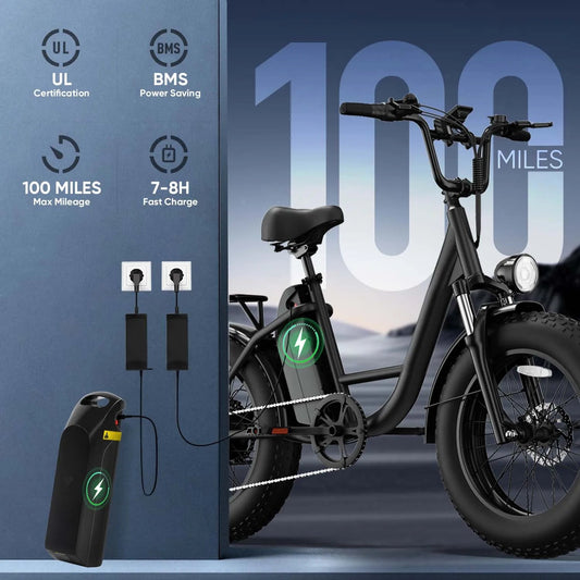 URLIFE E20Pro Adult 1500W Peak Power Motor 48V15.6Ah Battery Electric Bicycle E-bike 20*4Inch All Terrain Fat Tire Electric Bike Torange