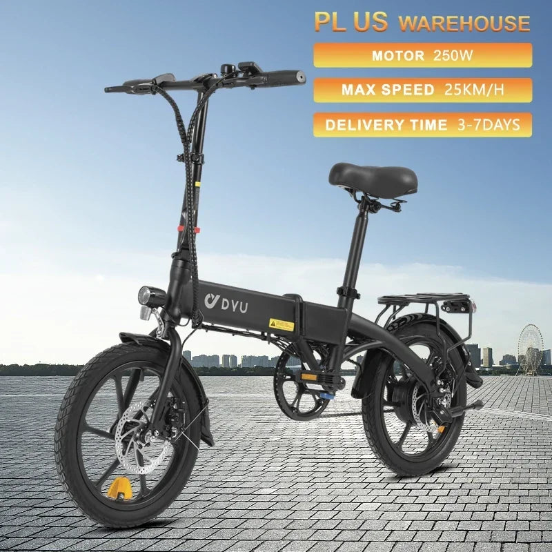 DYU A1F Pro Electric Bike 250W Folding Electric Bicycle 36V 7.5AH Lithium Battery Max Speed 25km/h 16 Inch Mini Assist Ebike