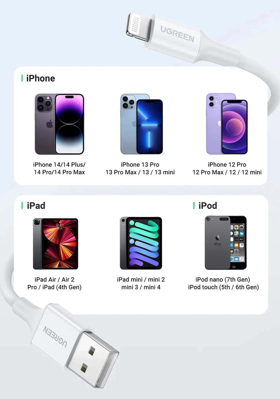 UGREEN MFi USB to Lightning Cable for iPhone 14 13 12 Pro Max 2.4A Fast Charging for iPhone for iPad Phone Data Cable Torange