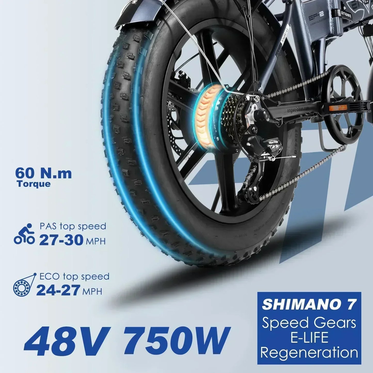 ENGWE Electric Bicycle 750W Powerful Motor 48V13AH Lithium Battery City Folding Electric Bike 20*4.0 Inch Fat Tire Snow E-bike