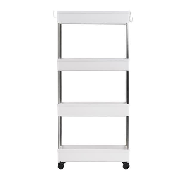 4-Layer Ultra-thin, Mobile Multi-functional Slim Storage Cart,Suitable for Kitchen, Bathroom, Laundry Room Narrow Place, Plastic and Stainless Steel, White - Torange