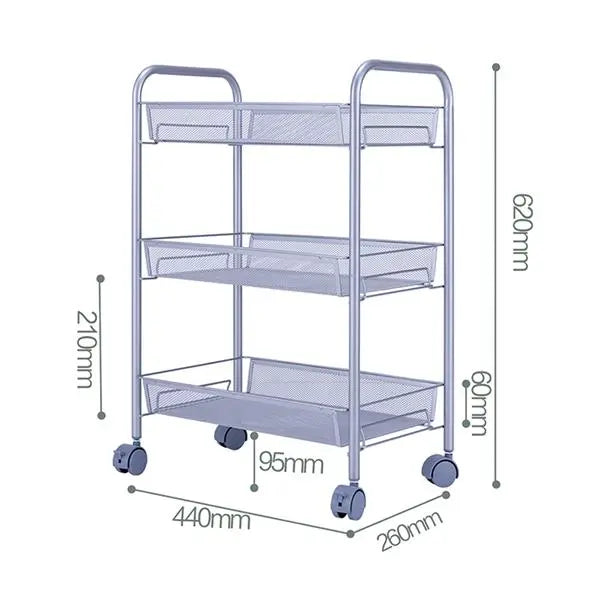 Honeycomb Mesh Style Three Layers Removable Storage Cart Silver - Torange