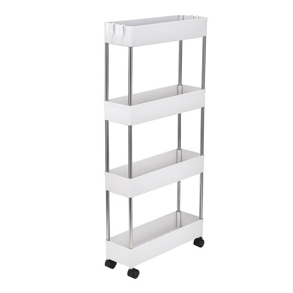 4-Layer Ultra-thin, Mobile Multi-functional Slim Storage Cart,Suitable for Kitchen, Bathroom, Laundry Room Narrow Place, Plastic and Stainless Steel, White - Torange