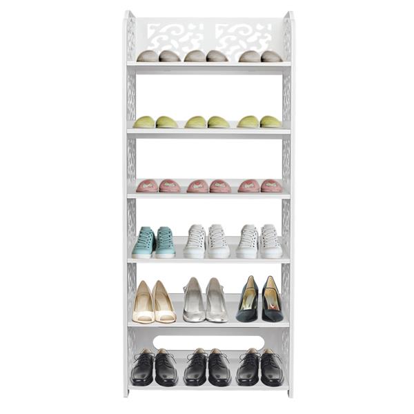 Wood-plastic Board Six Tiers Carved Shoe Rack White A - Torange