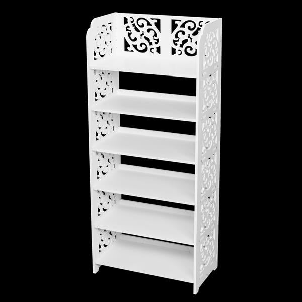 Wood-plastic Board Six Tiers Carved Shoe Rack White A - Torange